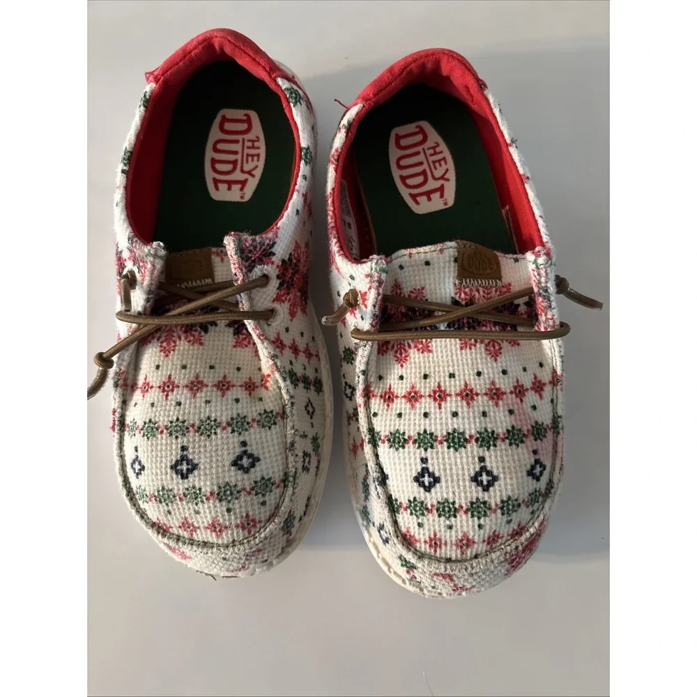 Hey Dude‎ Wally Shoes Kids 13 Ugly Sweater Canvas Shoes Christmas Loafers. 3208